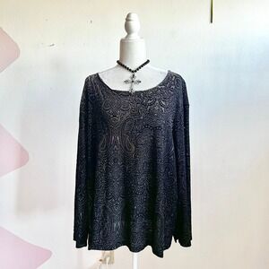 Vintage Black Velvet Long Sleeve Top Gothic Romantic Vampire Whimsigoth 3X